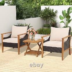 Ensemble de bistro de jardin en rotin 3 pièces pour meubles d'extérieur avec table et chaises en osier sur la terrasse
