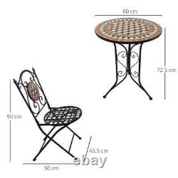Ensemble de bistrot de jardin en mosaïque 3 pièces pour patio extérieur avec 2 chaises pliantes et 1 table ronde