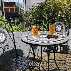 Ensemble de bistrot en mosaïque Charles Bentley pour deux personnes, pour le jardin et les repas en extérieur, couleur noir.