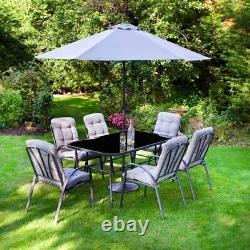 Ensemble de jardin Madison Premium 8 pièces avec table à manger et parasol