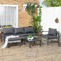 Ensemble de meubles de jardin en rotin Outsunny 6 pièces avec table, coussin, gris anthracite