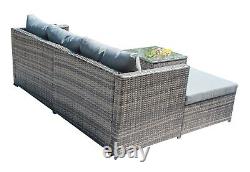 Ensemble de meubles de jardin en rotin avec canapé d'angle, table basse en verre pour patio, gris, 4 places