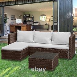 Ensemble de meubles de jardin en rotin comprenant un canapé, une table, une chaise et un coin en forme de L, composé de 4 pièces, pour une utilisation en extérieur.