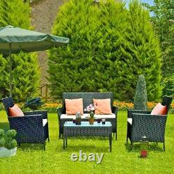 Ensemble de meubles de jardin en rotin de 5 pièces, comprenant 4 chaises d'extérieur, un canapé et une table pour balcon.