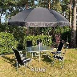 Ensemble de meubles de jardin rectangulaire en métal de 8 pièces avec chaises et parasol pour l'extérieur