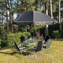 Ensemble de meubles de jardin rectangulaire en métal de 8 pièces avec chaises et parasol pour l'extérieur
