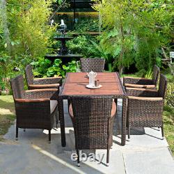 Ensemble de salle à manger de patio comprenant 7 pièces, mobilier de jardin en rotin tressé, ensemble de chaises et table avec coussin.