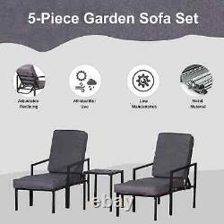 Ensemble de salon de jardin en métal pour patio avec 5 pièces et coussins noirs/gris.