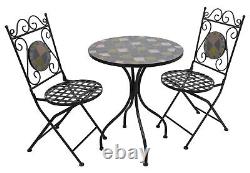 Ensemble de table de jardin en mosaïque Woodside et chaises pliantes, mobilier de salle à manger d'extérieur.