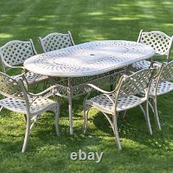 Ensemble de table et chaises de jardin extérieur en Champagne antique pour six personnes