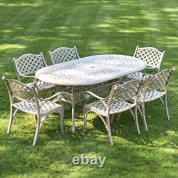 Ensemble de table et chaises de jardin extérieur en Champagne antique pour six personnes