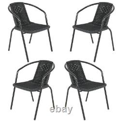 Ensemble de table et chaises noires en métal pour patio extérieur, jardin avec trou pour parasol