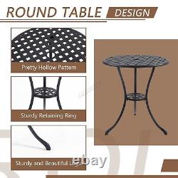 Ensemble de table et de 2 chaises en fonte d'aluminium noir orné pour jardin et patio vintage