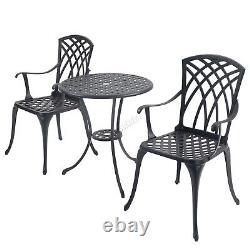 Ensemble de table et de 2 chaises en fonte d'aluminium noir orné pour jardin et patio vintage