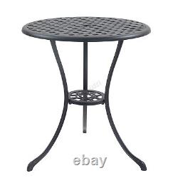 Ensemble de table et de 2 chaises en fonte d'aluminium noir orné pour jardin et patio vintage