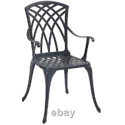 Ensemble de table et de 2 chaises en fonte d'aluminium noir orné pour jardin et patio vintage