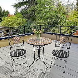 Ensemble de table et de chaises de bistrot en mosaïque pour patio et jardin - Mobilier de salle à manger extérieur (3 pièces)