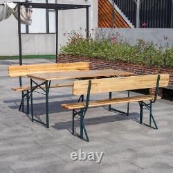 Ensemble de table pliante en bois avec bancs pour jardin, barbecue extérieur, bistro, chaise de banc et bureau.