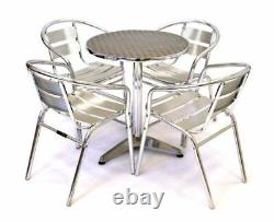Ensembles De Meubles De Jardin Patio 4 X Chaises En Aluminium & 1 X Table Ronde En Aluminium