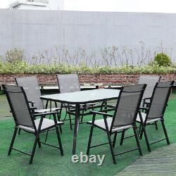 Garden Patio Black Furniture Glass Table And Foldable Chairs Set Parasol Hole Royaume-uni