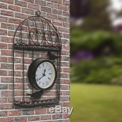 Gardenwize Jardin Extérieur Fixation Murale En Métal Vintage Cage À Oiseaux Horloge Noire