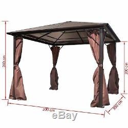 Gazebo Durable Avec Abri De Jardin Rideau Tente Canopy Brown Aluminium 2 Tailles