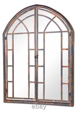 Grand Miroir de Jardin en Métal Rustique en Forme d'Arche en Bronze Nouveau 78cm X 61cm