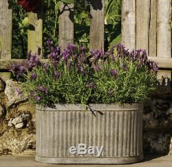 Grand Ovale Vintage Métal Galvanisé Barrel Planters Bain Plante Fleur Pot De Jardin
