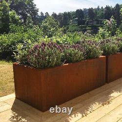 Grand bac à plantes en métal de 80 cm de longueur en acier Corten pour jardin, pot de fleurs pour plantes en extérieur