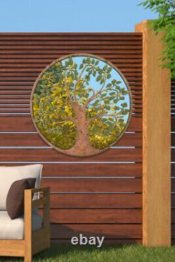 Grand miroir de jardin en forme de cercle en métal rustique de grande taille, neuf, 80 cm x 80 cm.