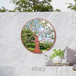 Grand miroir de jardin rond en métal rustique avec arbre coloré autocollant - Nouveau - 60 cm x 60 cm