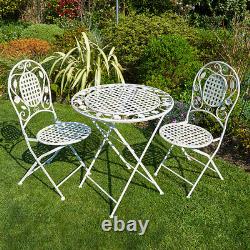 Grey Bistro Set Extérieur Patio Garden Furniture Table Et 2 Chaises Cadre Métallique