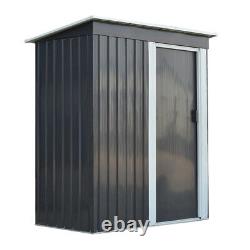 Grey Metal Garden Shed 3ft X 5ft Pent Roof Outdoor Tools Store Storage Flambant