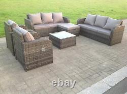 Gris Wicker Rattan Garden Meubles Set Lounge Canapé Chaise Inclinable Outdoor