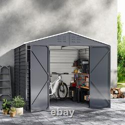Hangar de jardin en métal robuste de 8,5 x 8 pieds avec toit en pente pour le rangement d'outils extérieurs