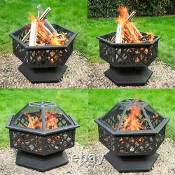 Hexagonal Fire Pit Patio Heater Poêle Brazier Outdoor Garden Log Wood Burner