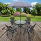 Jardin Extérieur Patio Meubles 6pc Set 4 Chaise Pliante Table Ronde En Verre Parasol