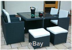 Jardin Meubles En Rotin Cube Set Chaises Sofa Table Patio Extérieur En Rotin Noir