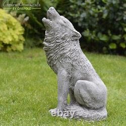 Loup hurlant Grand Moulage à la main en pierre Ornement de jardin extérieur Statue Cadeau pour patio