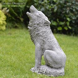 Loup hurlant Grand Moulage à la main en pierre Ornement de jardin extérieur Statue Cadeau pour patio