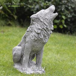 Loup hurlant Grand Moulage à la main en pierre Ornement de jardin extérieur Statue Cadeau pour patio