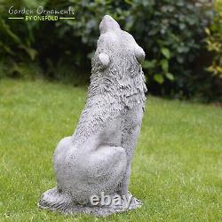 Loup hurlant Grand Moulage à la main en pierre Ornement de jardin extérieur Statue Cadeau pour patio