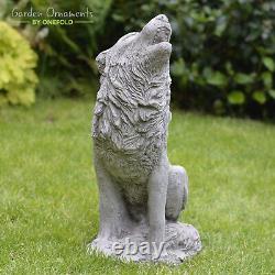 Loup hurlant Grand Moulage à la main en pierre Ornement de jardin extérieur Statue Cadeau pour patio