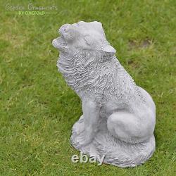 Loup hurlant Grand Moulage à la main en pierre Ornement de jardin extérieur Statue Cadeau pour patio