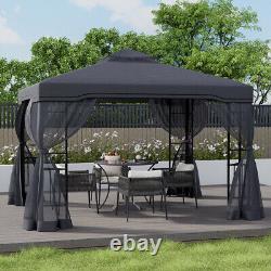 Mariage en tonnelle de jardin avec barbecue, rideaux, mobilier et piquets au sol