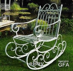 Métal / Acier Jardin Rocking Chair Antique Blanc Vieilli Porche Intérieur Et Extérieur