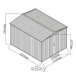 Metal Garden Shed 8x6, 8x8,10x8 Apex Toit Extérieur Jardin Rangement Avec Base Libre