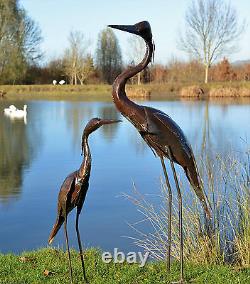 Metal Heron Garden Ornament Sculpture Art Handmade Recycled Metal Bird