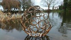 Metal Rusty Garden Art Moderne Décoratif Sphère Ouverte Ornament Balle En Acier