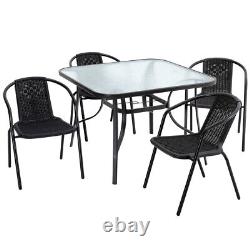 Meubles De Jardin Ensemble De Table Et De Chaise Extérieur Noir 4 Sièges Parasol Patio De Table